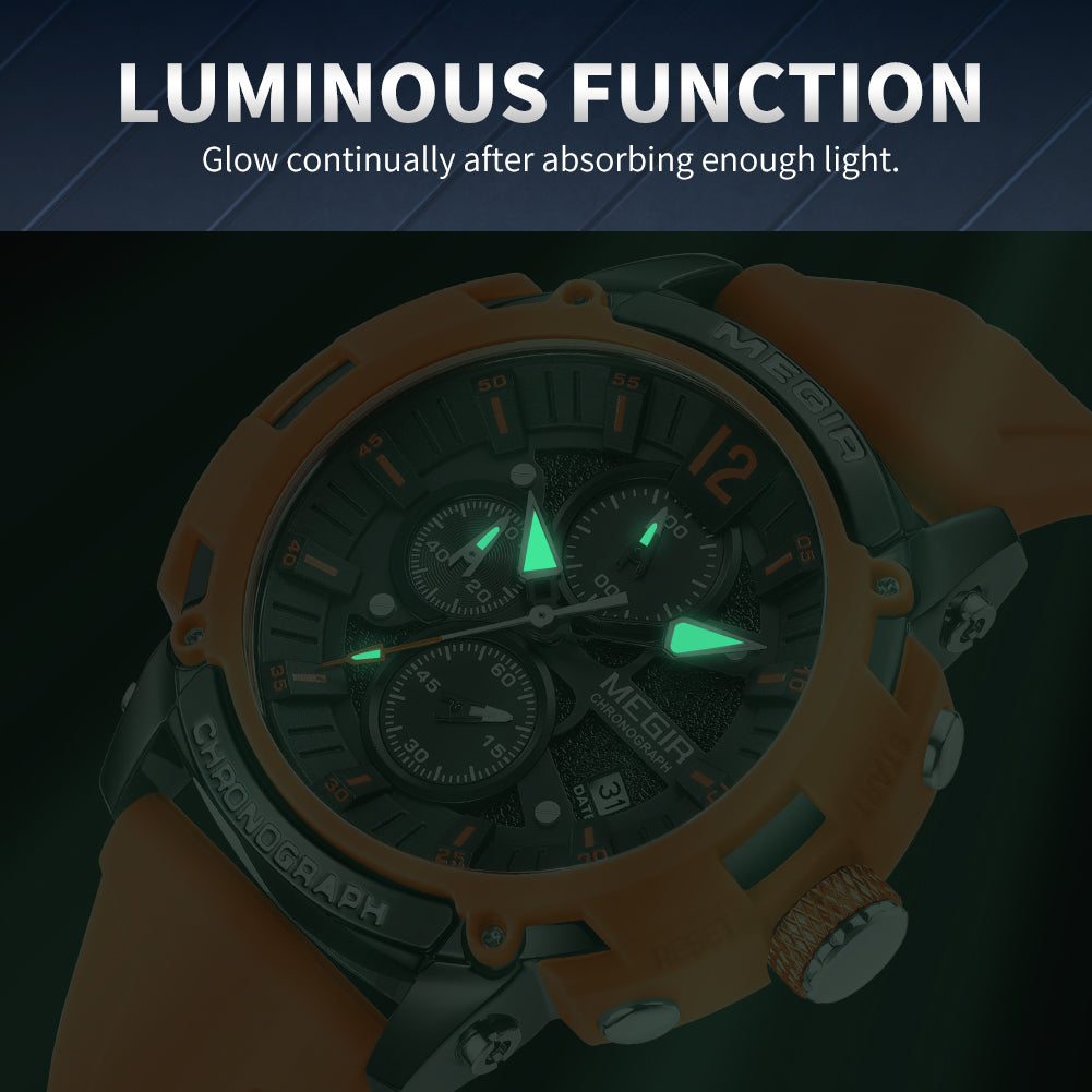 MEGIR Fashion Military Watch for Men Top Luxury Sport Quartz Chronograph Waterproof Male Clock Wristwatch Silicone Reloj Hombre