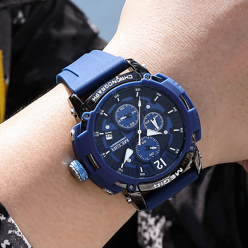 MEGIR Fashion Military Watch for Men Top Luxury Sport Quartz Chronograph Waterproof Male Clock Wristwatch Silicone Reloj Hombre