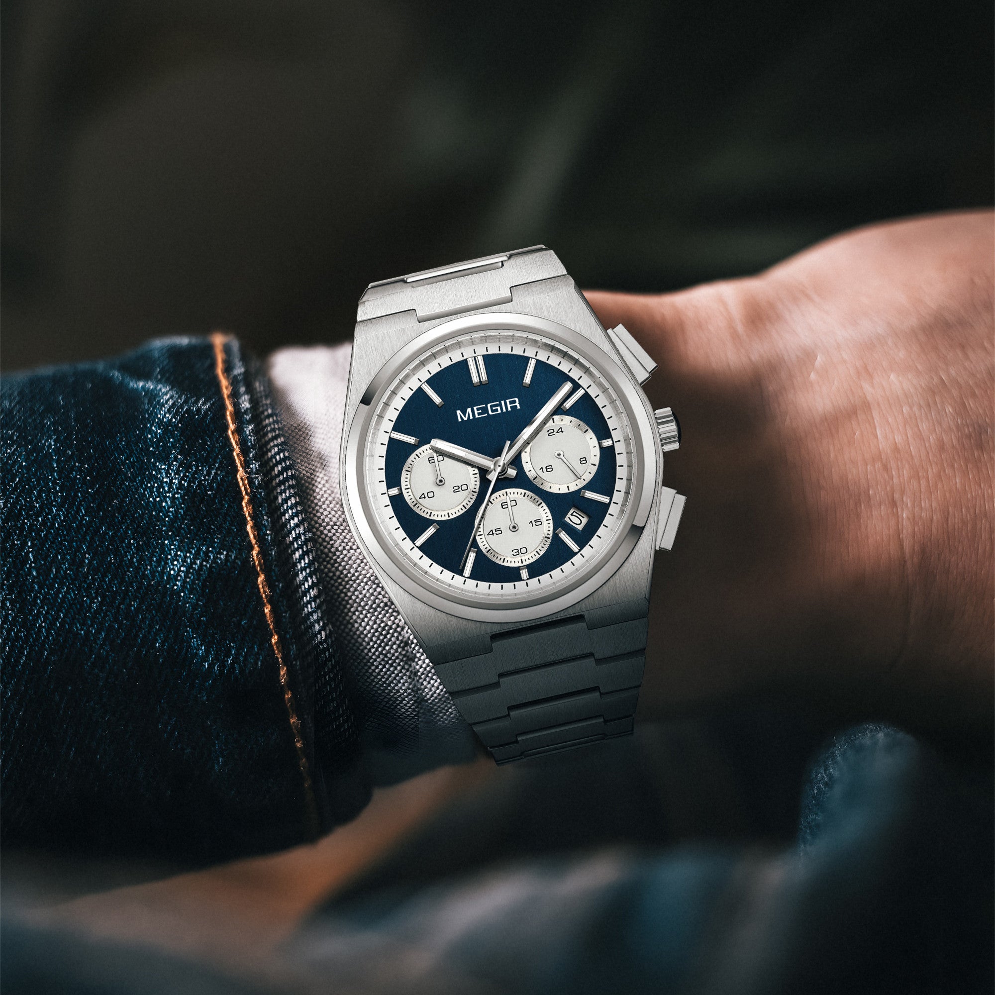 MEGIR Men's Business Watches Original Analogue Quartz Wrist Watch Luminous 5ATM Waterproof Steel Large Dial Clock Reloj Hombre