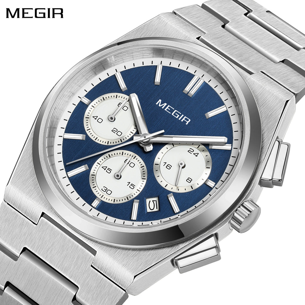 MEGIR Men's Business Watches Original Analogue Quartz Wrist Watch Luminous 5ATM Waterproof Steel Large Dial Clock Reloj Hombre