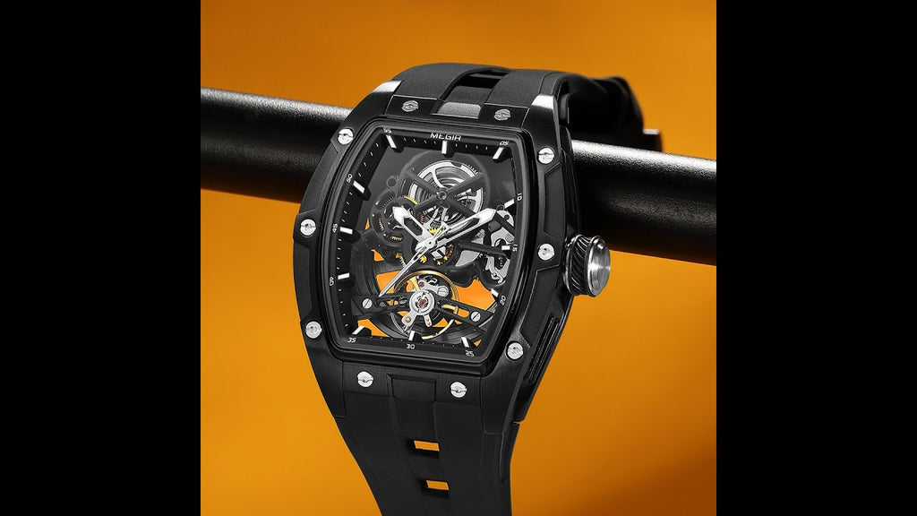 MEGIR 100% Original Fashion Men Watches Automatic Mechanical Watch Steel Case Sport Skeleton Wristwatch Waterproof Clock Reloj Hombre