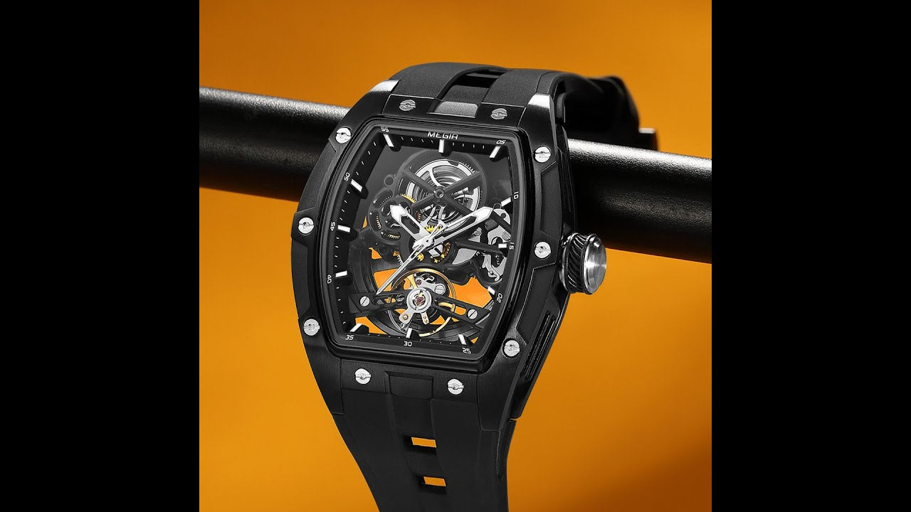 MEGIR 100% Original Fashion Men Watches Automatic Mechanical Watch Steel Case Sport Skeleton Wristwatch Waterproof Clock Reloj Hombre