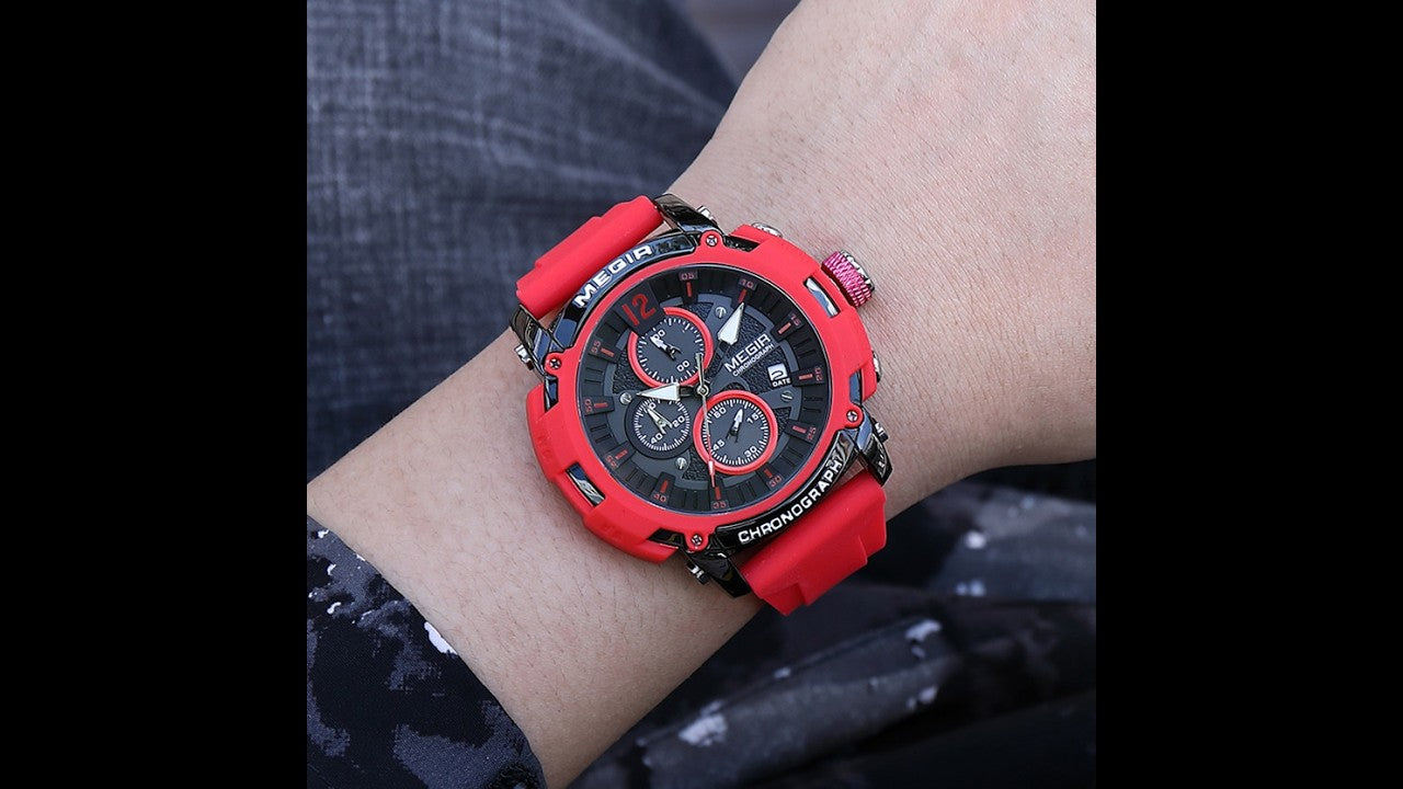 MEGIR Fashion Military Watch for Men Top Luxury Sport Quartz Chronograph Waterproof Male Clock Wristwatch Silicone Reloj Hombre