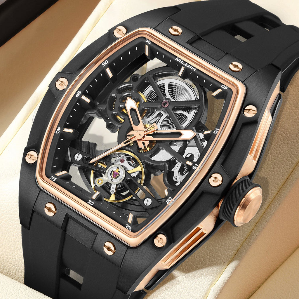 MEGIR 100% Original Fashion Men Watches Automatic Mechanical Watch Steel Case Sport Skeleton Wristwatch Waterproof Clock Reloj Hombre