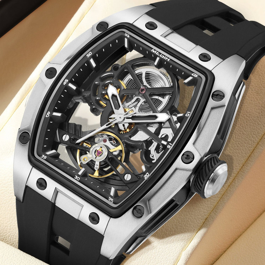 MEGIR 100% Original Fashion Men Watches Automatic Mechanical Watch Steel Case Sport Skeleton Wristwatch Waterproof Clock Reloj Hombre