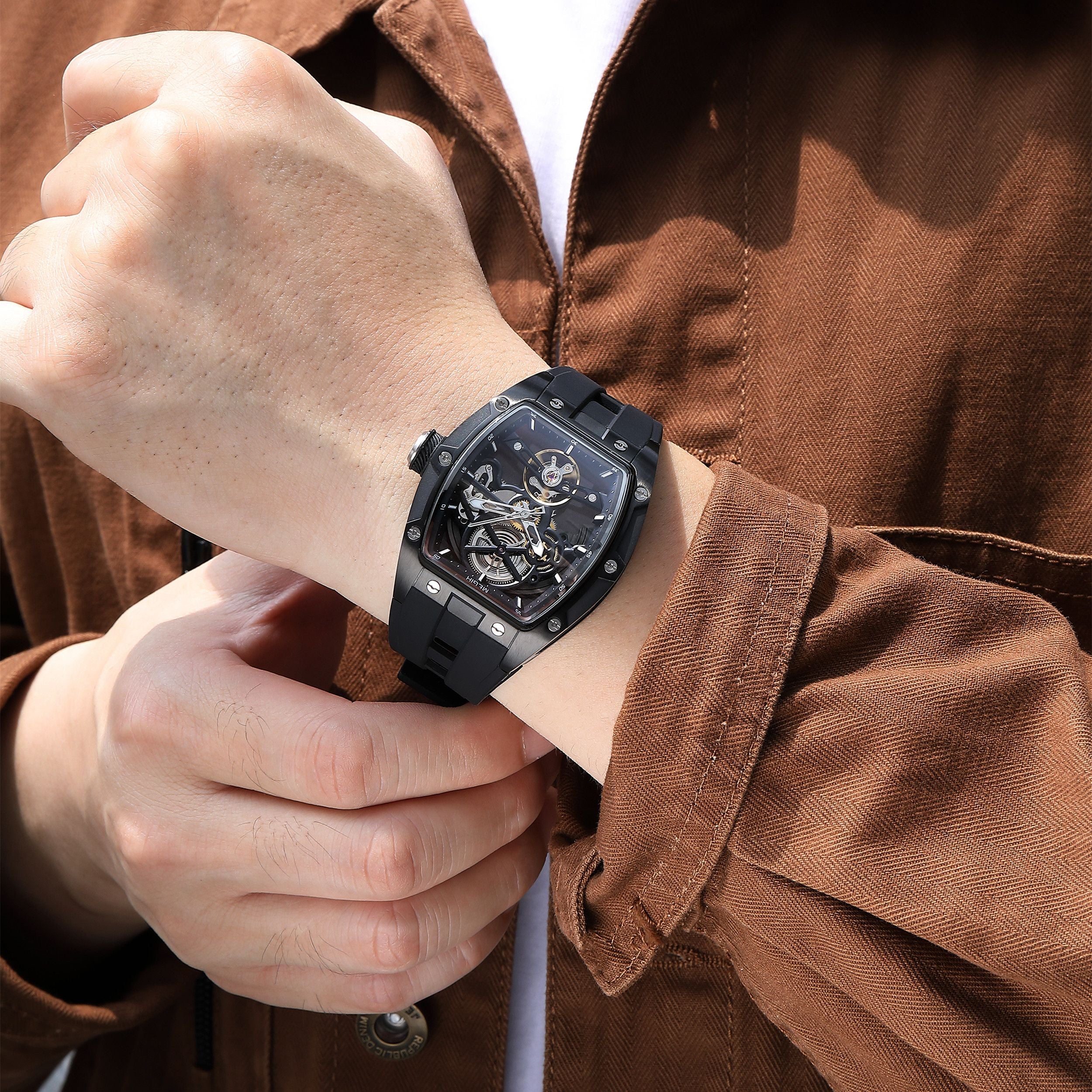 MEGIR 100% Original Fashion Men Watches Automatic Mechanical Watch Steel Case Sport Skeleton Wristwatch Waterproof Clock Reloj Hombre