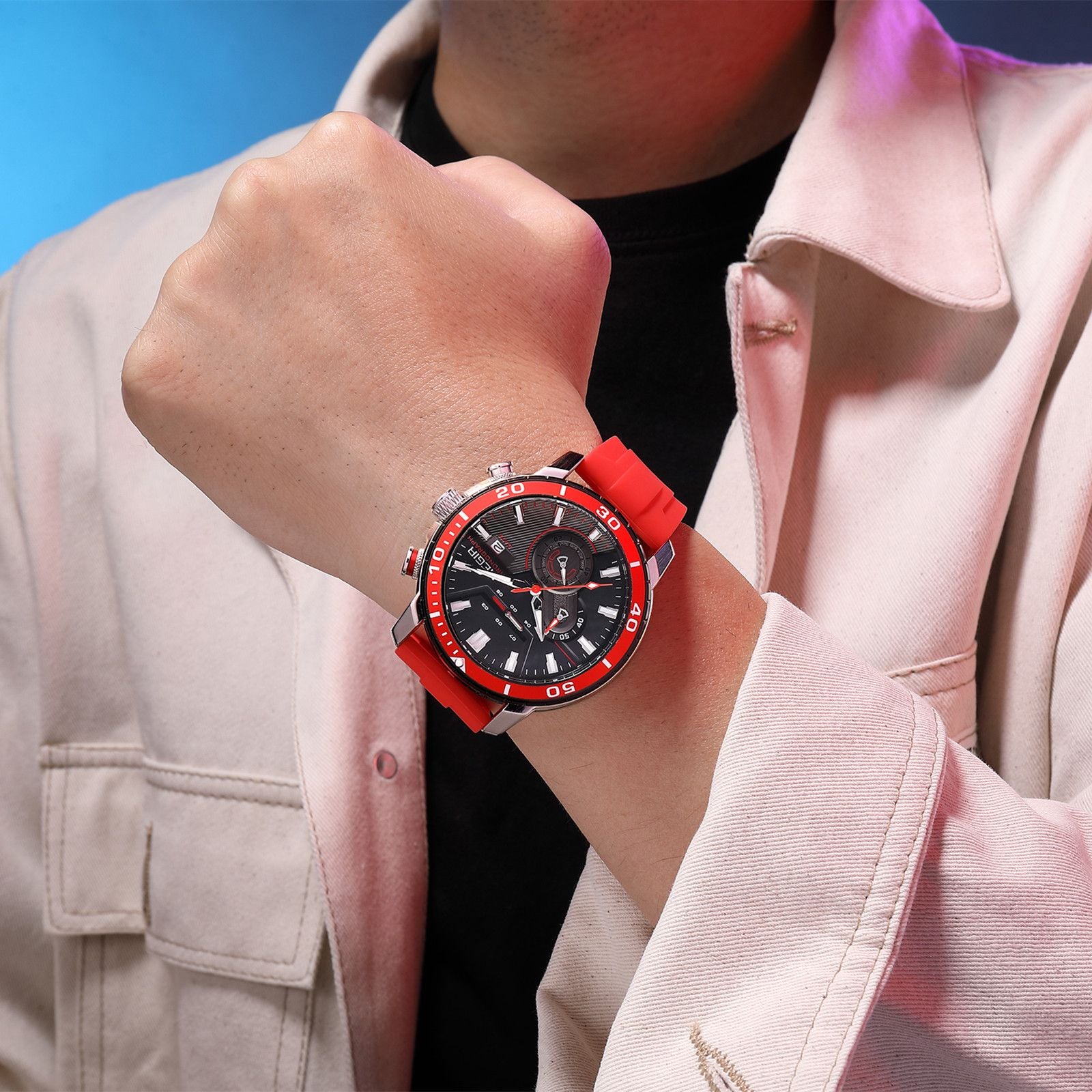 MEGIR Luxury Military Watches for Men Fashion Sport Quartz Wristwatch Waterproof Silicone Band Male Clock Chronograph with Date