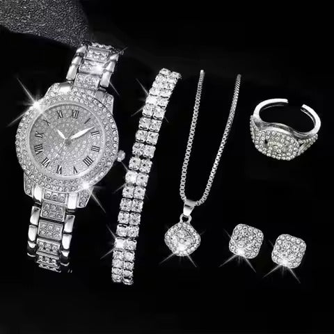 Roman Dial Women's Luxury Quartz Watch Set