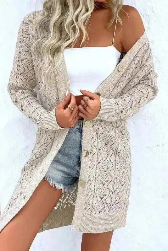 Elegant Eggshell Cable Cardigan