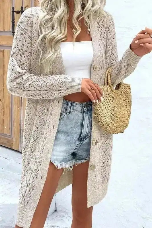 Elegant Eggshell Cable Cardigan